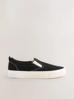 Sneakers*Next Zwart - Slip On Canvas Skater Trainers