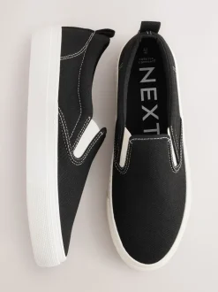 Sneakers*Next Zwart - Slip On Canvas Skater Trainers