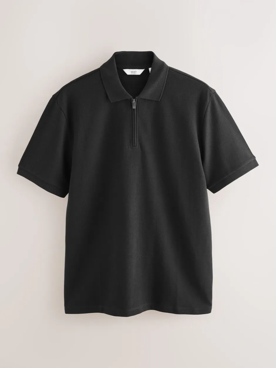 Poloshirts*Next - Smart poloshirt met textuur en rits Zwart