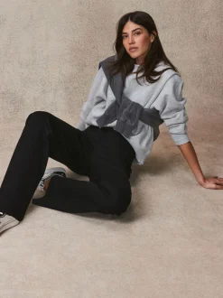Broeken*Next - Smoothing Ponte Jersey Broek met Wijde Pijpen Zwart