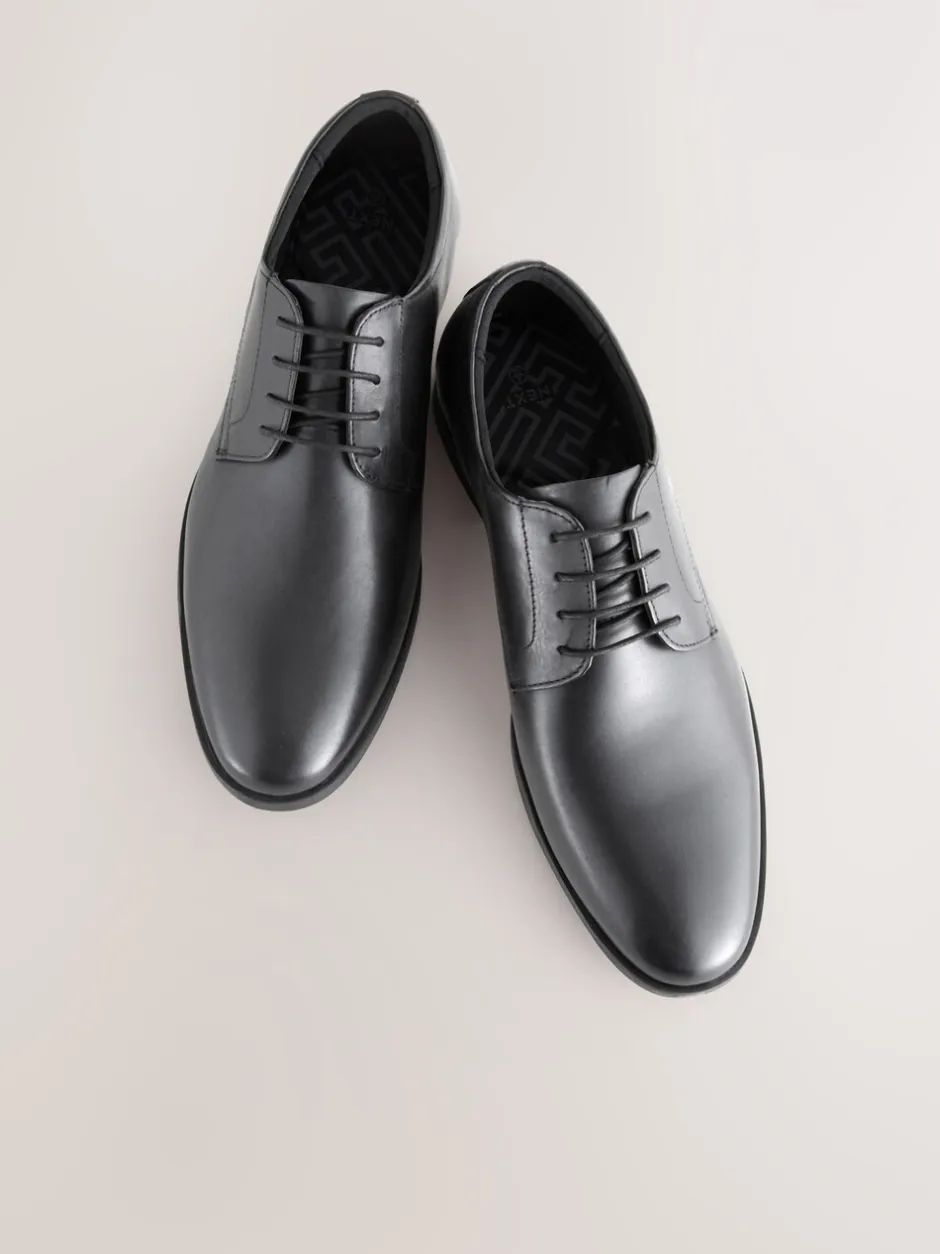 Schoenen|Formele Schoenen|Next - Standaard pasvorm - Egaal leren derbyschoenen Zwart