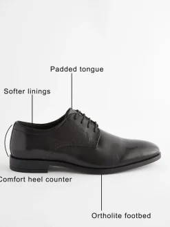 Schoenen|Formele Schoenen|Next - Standaard pasvorm - Egaal leren derbyschoenen Zwart