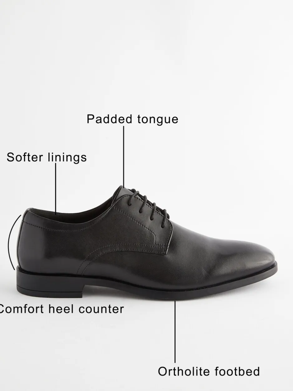 Schoenen|Formele Schoenen|Next - Standaard pasvorm - Egaal leren derbyschoenen Zwart