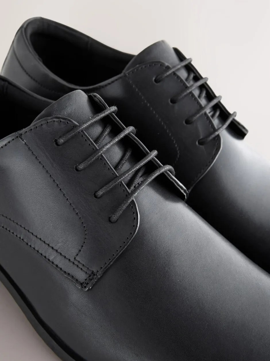 Schoenen|Formele Schoenen|Next - Standaard pasvorm - Egaal leren derbyschoenen Zwart