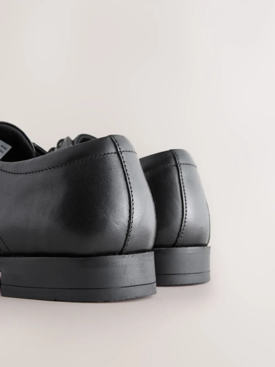 Schoenen|Formele Schoenen|Next - Standaard pasvorm - Egaal leren derbyschoenen Zwart