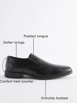 Schoenen|Formele Schoenen|Next Zwart - Standaard pasvorm - Leren instapschoenen met inzetstuk