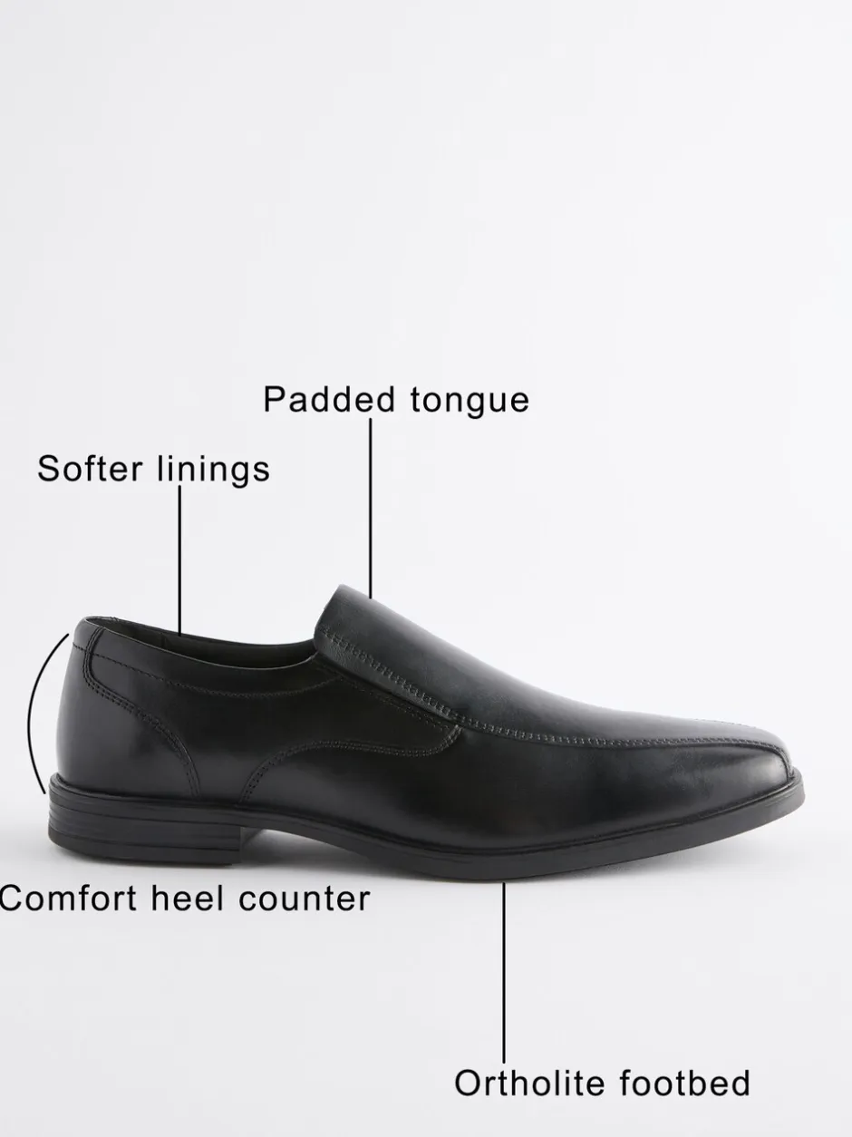 Schoenen|Formele Schoenen|Next Zwart - Standaard pasvorm - Leren instapschoenen met inzetstuk