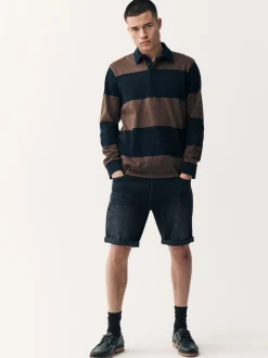Shorts|Next - Straight fit - Stretch denim short Zwart