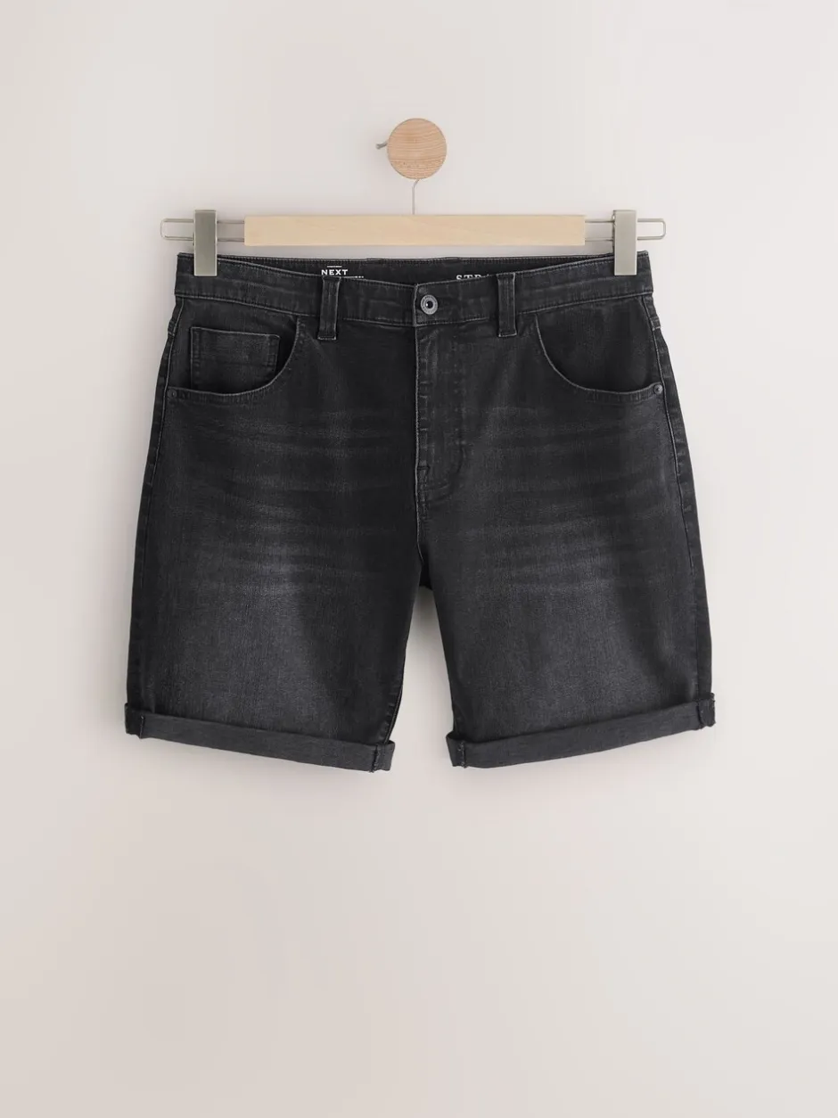 Shorts|Next - Straight fit - Stretch denim short Zwart