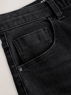 Shorts|Next - Straight fit - Stretch denim short Zwart