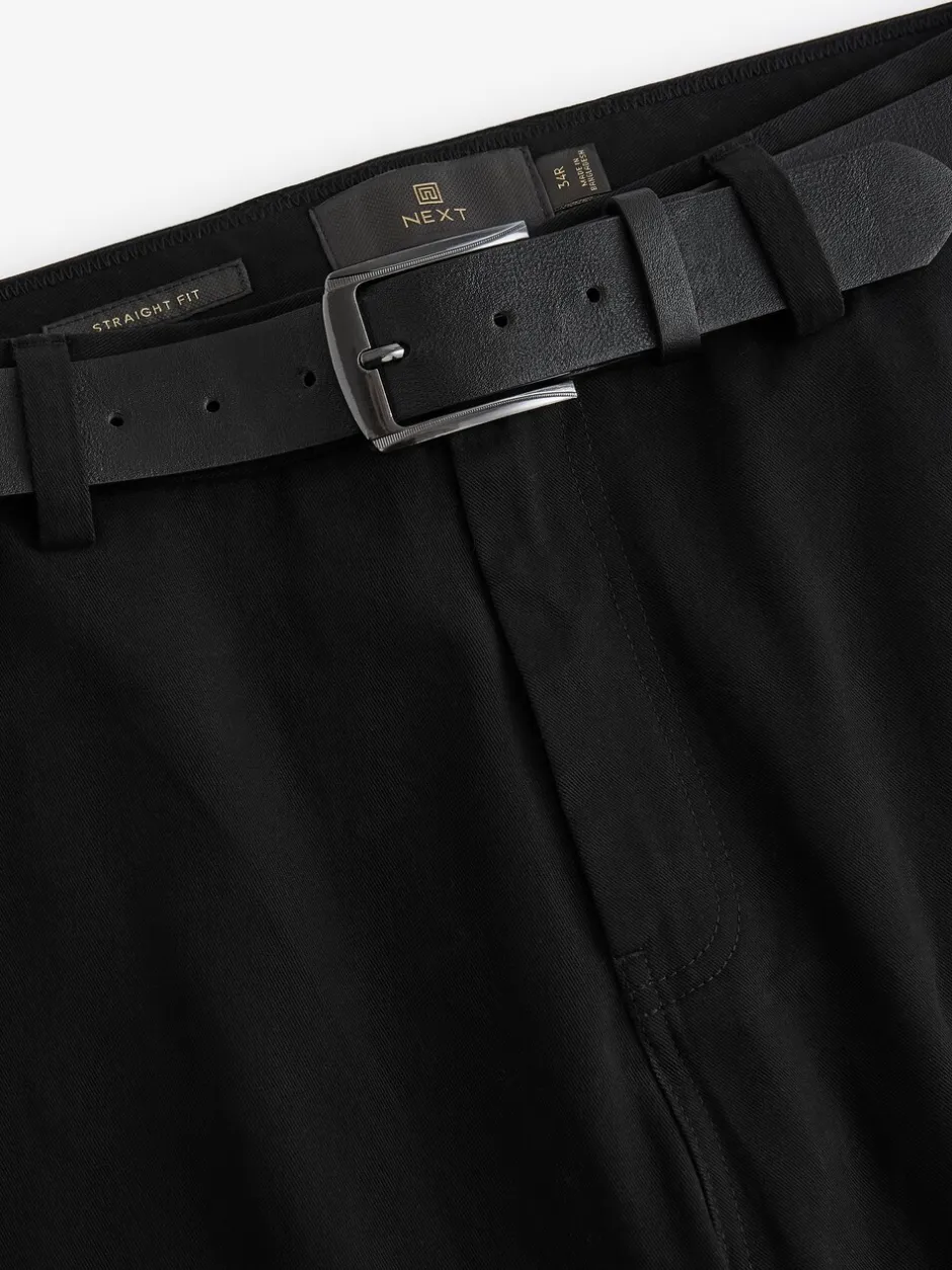 Broeken En Chino's*Next - Straight fit - Zachte chino met riem Zwart
