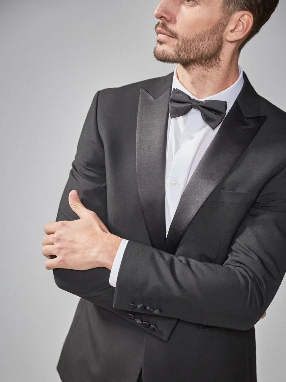 Smokings En Feestkleding|Blazers En Business-Jasjes|Next Zwart - Strakke Pasvorm - Smoking: colbert