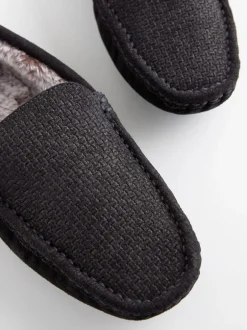 Pantoffels|Next - Suède mocassinpantoffels met voering van imitatiebont Zwart