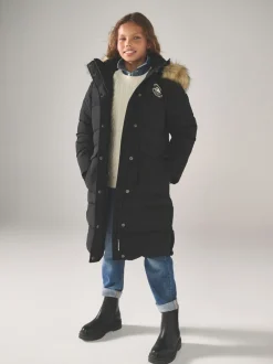 Jassen, Jacks En Kinderwagenpakjes|Schoolkleding*Superdry - - Everest lange gewatteerde jas Zwart