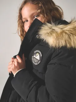 Jassen, Jacks En Kinderwagenpakjes|Schoolkleding*Superdry - - Everest lange gewatteerde jas Zwart