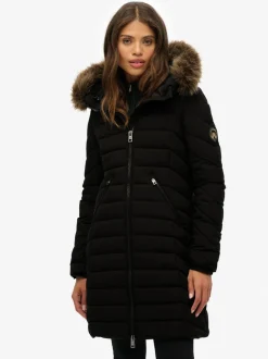 Jassen En Jacks|Superdry Zwart - Fuji Faux Hood Mid Length Coat