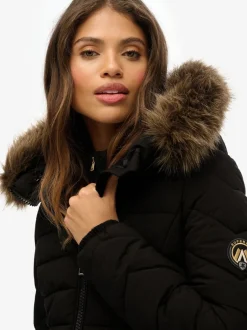 Jassen En Jacks|Superdry Zwart - Fuji Faux Hood Mid Length Coat