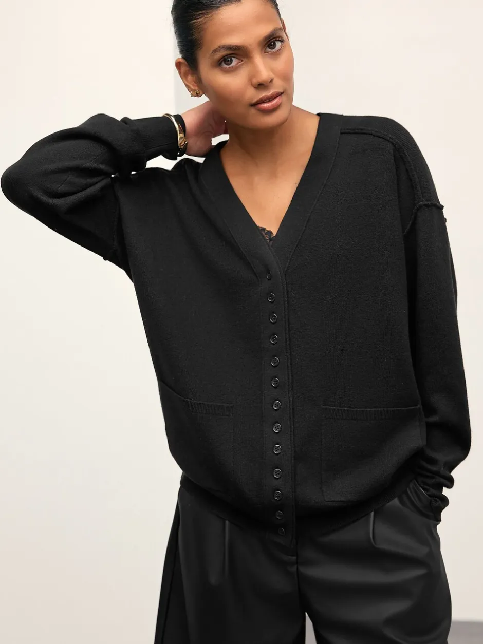 Gebreide Kleding|Next Zwart - Superzacht V-hals vest met zakken