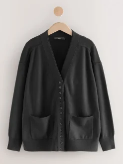 Gebreide Kleding|Next Zwart - Superzacht V-hals vest met zakken