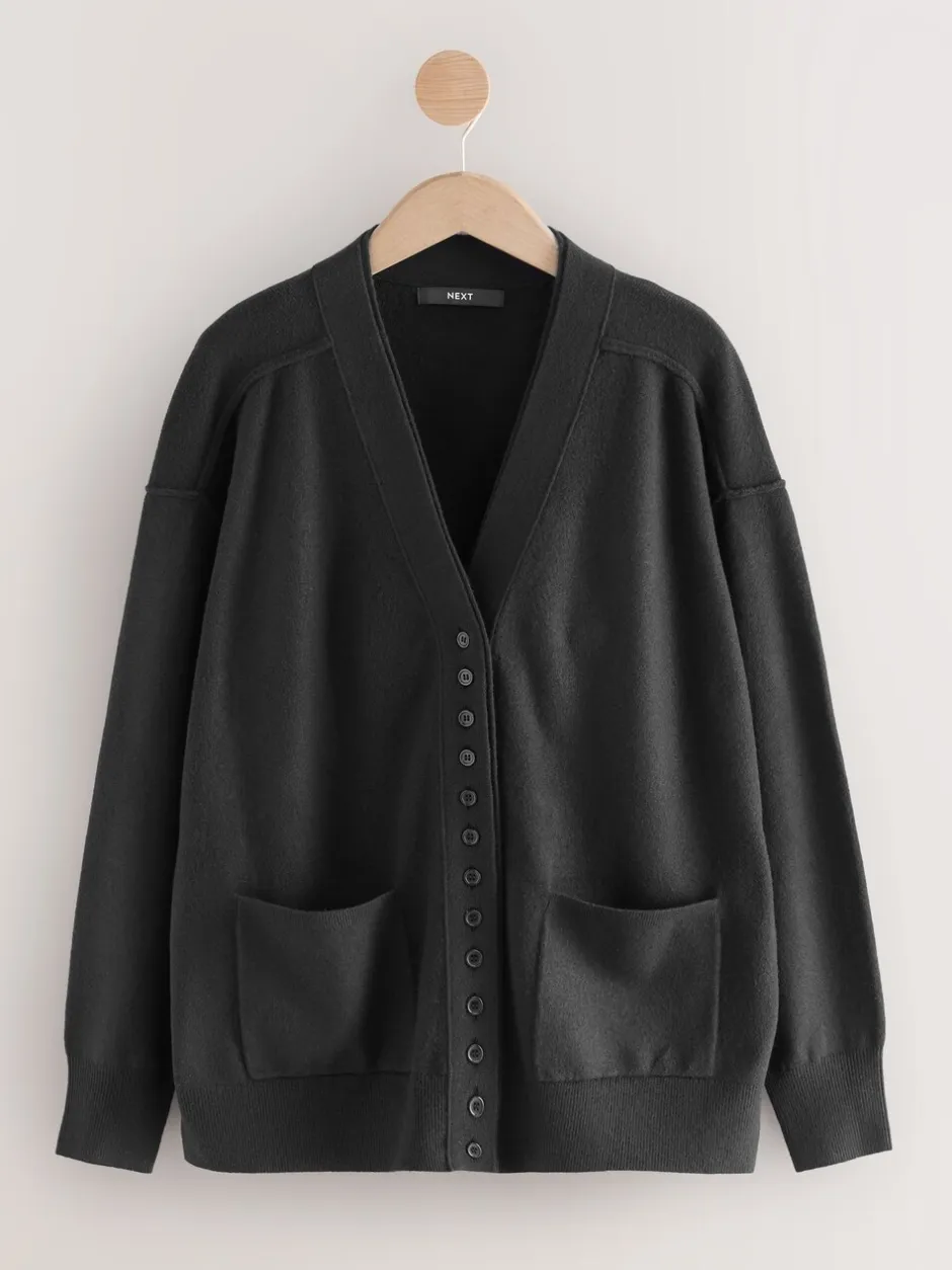 Gebreide Kleding|Next Zwart - Superzacht V-hals vest met zakken
