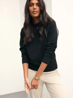 Gebreide Kleding|Next Zwart - Superzachte trui met ronde hals en lange mouwen