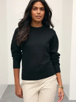 Gebreide Kleding|Next Zwart - Superzachte trui met ronde hals en lange mouwen