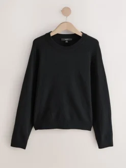 Gebreide Kleding|Next Zwart - Superzachte trui met ronde hals en lange mouwen