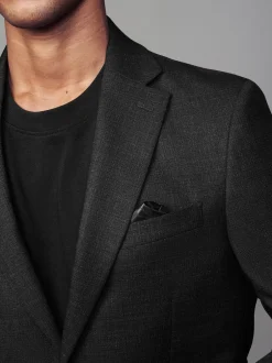Pakken*Next - Tailored fit - Colbert van wolmix met textuur Zwart