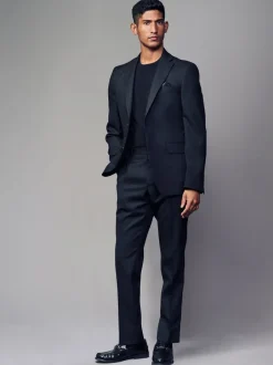 Pakken*Next - Tailored fit - Colbert van wolmix met textuur Zwart
