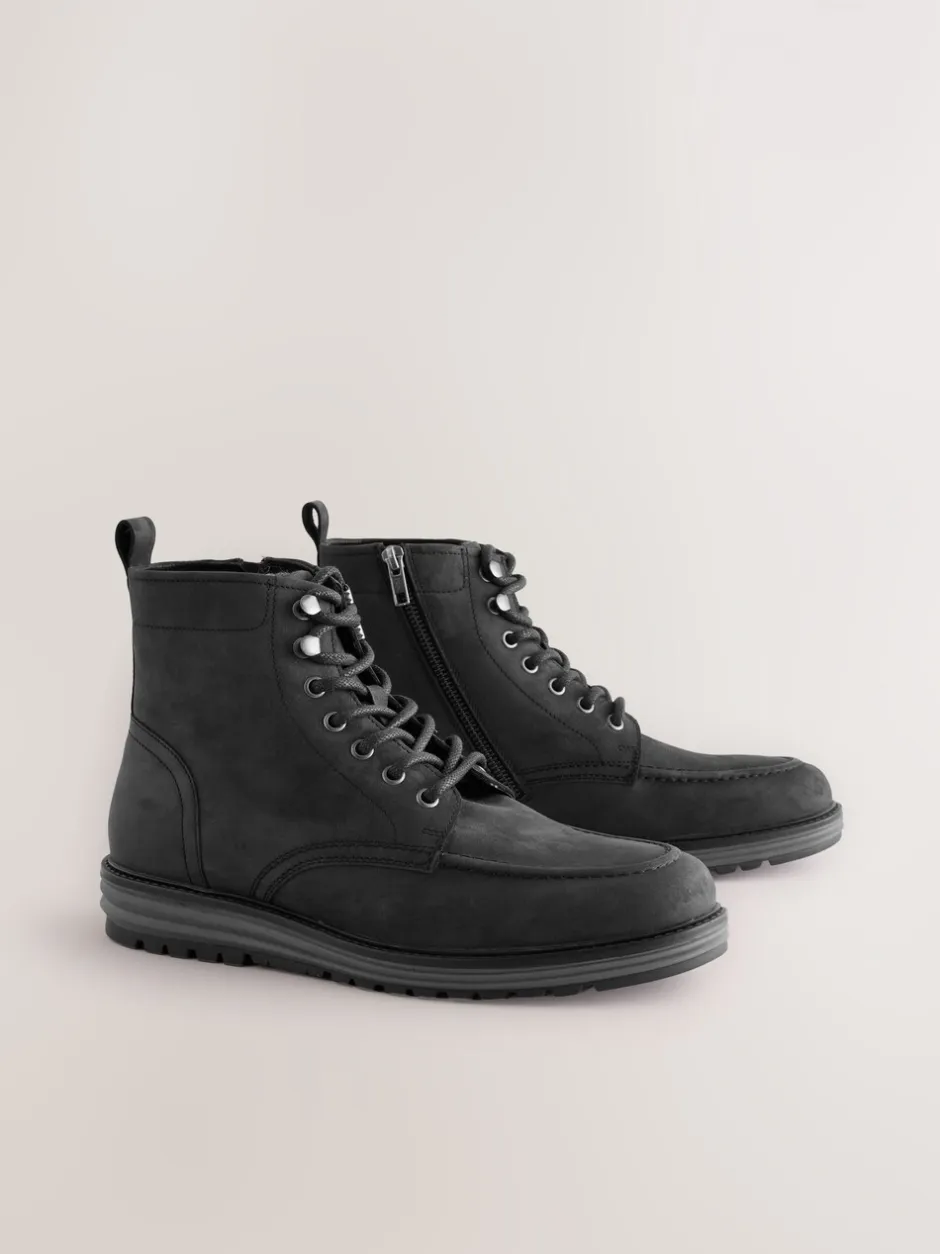 Boots|Next - Tall Leather Apron Toe Boots Zwart
