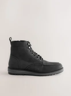 Boots|Next - Tall Leather Apron Toe Boots Zwart