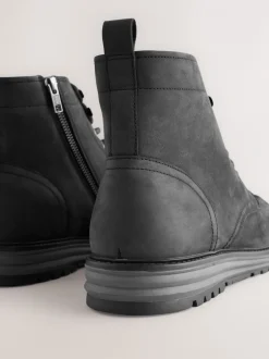 Boots|Next - Tall Leather Apron Toe Boots Zwart