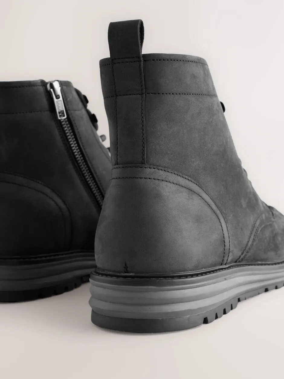 Boots|Next - Tall Leather Apron Toe Boots Zwart