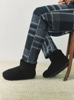 Pantoffels|Next - Textured Fleece Boot Slippers Zwart