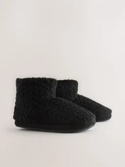 Pantoffels|Next - Textured Fleece Boot Slippers Zwart