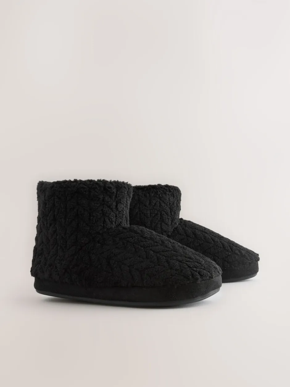 Pantoffels|Next - Textured Fleece Boot Slippers Zwart