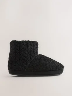 Pantoffels|Next - Textured Fleece Boot Slippers Zwart