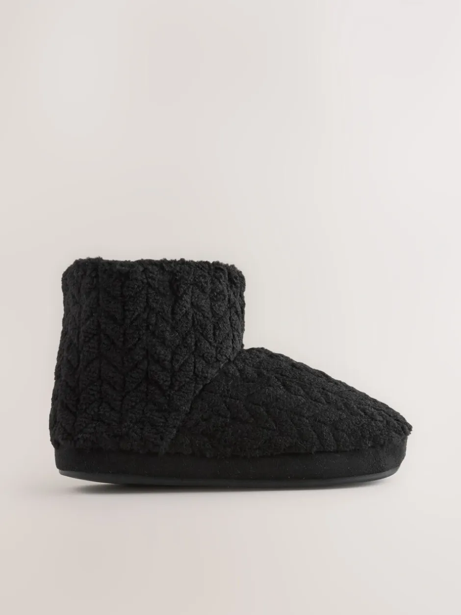 Pantoffels|Next - Textured Fleece Boot Slippers Zwart