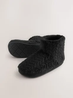 Pantoffels|Next - Textured Fleece Boot Slippers Zwart