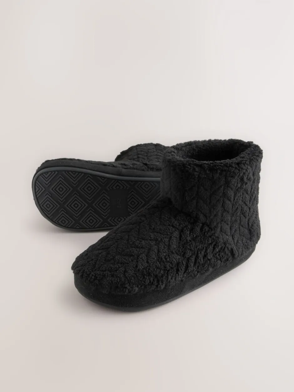 Pantoffels|Next - Textured Fleece Boot Slippers Zwart