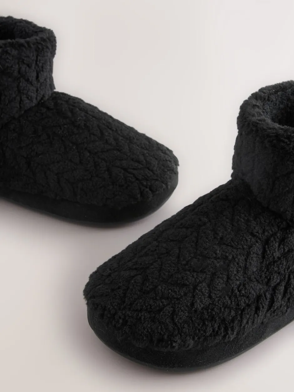 Pantoffels|Next - Textured Fleece Boot Slippers Zwart