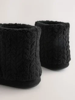 Pantoffels|Next - Textured Fleece Boot Slippers Zwart