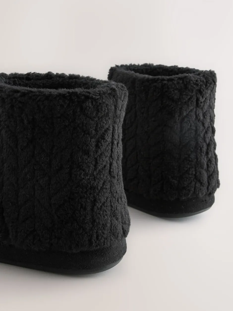 Pantoffels|Next - Textured Fleece Boot Slippers Zwart