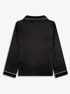Nachtkleding En Pyjama's|Pyjama's|The Little Tailor - Satijnen Kinder Kerstmis Pyjama's met Knoopsluiting Zwart