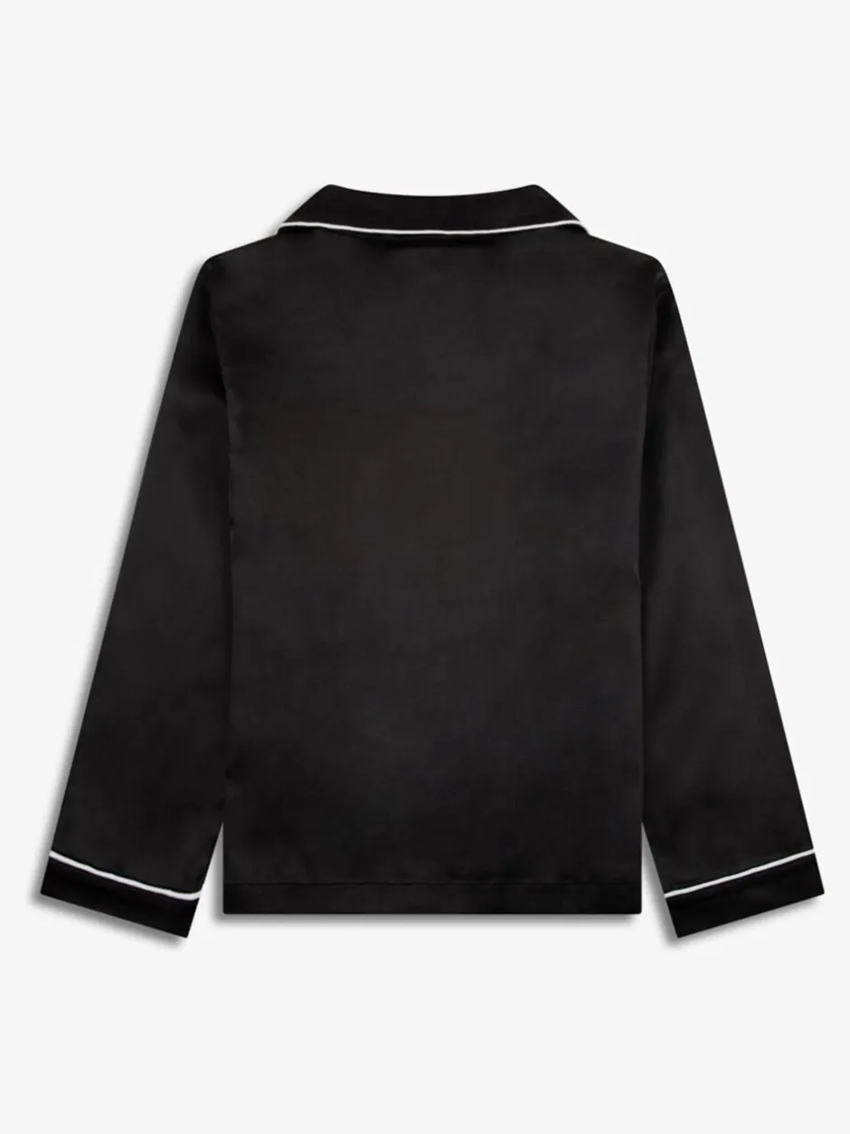 Nachtkleding En Pyjama's|Pyjama's|The Little Tailor - Satijnen Kinder Kerstmis Pyjama's met Knoopsluiting Zwart
