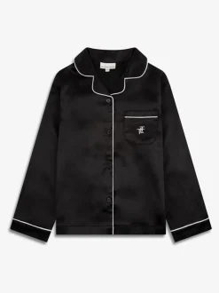 Nachtkleding En Pyjama's|Pyjama's|The Little Tailor - Satijnen Kinder Kerstmis Pyjama's met Knoopsluiting Zwart