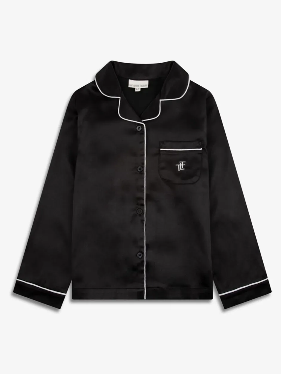 Nachtkleding En Pyjama's|Pyjama's|The Little Tailor - Satijnen Kinder Kerstmis Pyjama's met Knoopsluiting Zwart