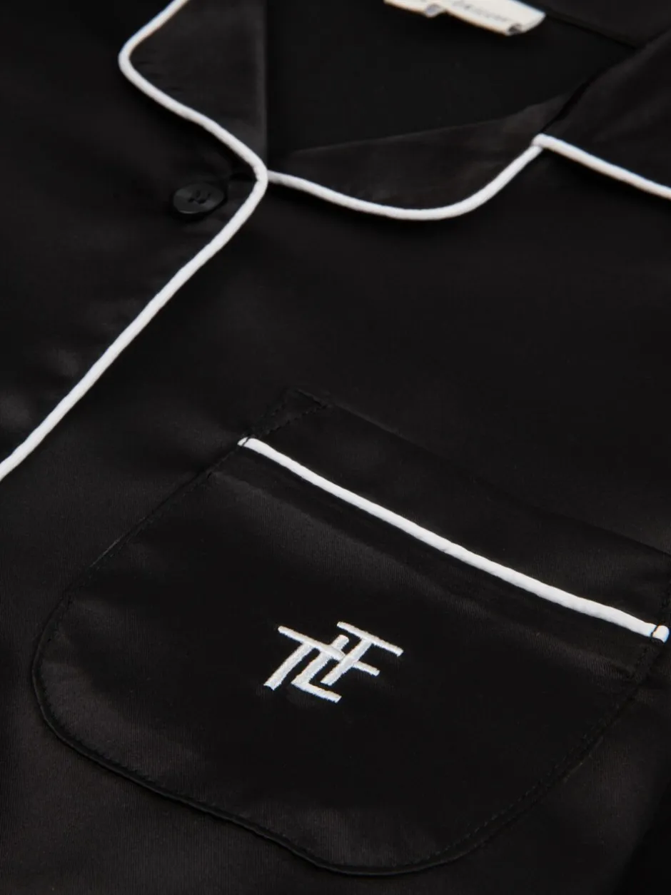Nachtkleding En Pyjama's|Pyjama's|The Little Tailor - Satijnen Kinder Kerstmis Pyjama's met Knoopsluiting Zwart