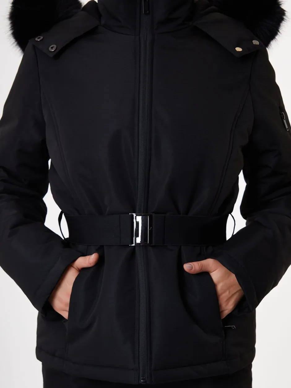 Jassen En Jacks|Threadbare - - Gewatteerde ski-jas met riem Zwart