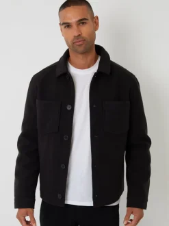 Blazers En Business-Jasjes*Threadbare - - Gewatteerd shacket met knopen van imitatie wol Zwart